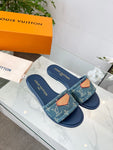 Pre Order Luxury Denim Logo Flat Mules