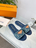 Pre Order Luxury Denim Logo Flat Mules