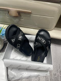 Pre Order Luxury White Logo Platform Cross Strap Slides in Black