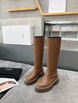 Pre Order Brown Leather Calf Boots With Luxury Logo