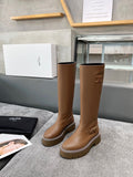 Pre Order Brown Leather Calf Boots With Luxury Logo