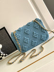 Pre Order Blue Denim Crochet Luxury Logo Chain Handbag