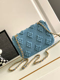 Pre Order Blue Denim Crochet Luxury Logo Chain Handbag