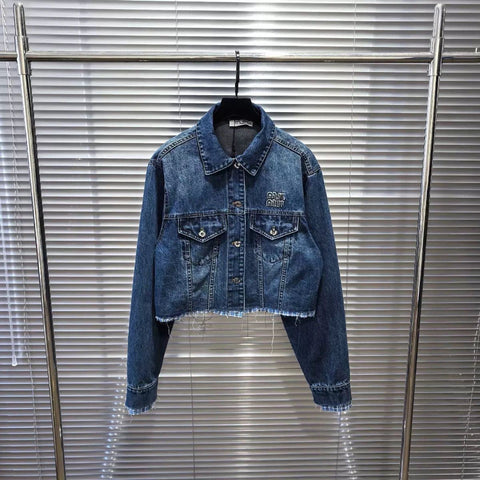 Pre Order Denim Frayed Luxury Logo Jacket