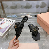 Pre Order Luxury Pleated Design Logo Flip flops