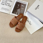 Pre Order Luxury Design Denim Frayed Logo Slides