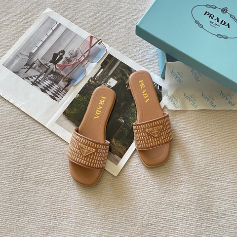 Pre Order Leather Slides With Crochet Detail
