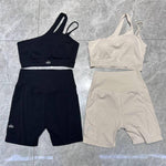 Pre Order Half Shoulder & Cycle Luxury Yoga Short Set