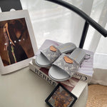 Pre Order Flat Denim Mules With Luxury Logo Design