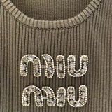 Pre Order Luxury Sparkle Vest Top In Khaki