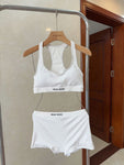 Pre Order Luxury Logo Band Ribbed White Set