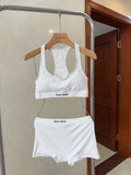 Pre Order Luxury Logo Band Ribbed White Set