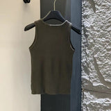 Pre Order Luxury Sparkle Vest Top In Khaki