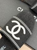 Pre Order Flat Denim Slides With Large White Logo