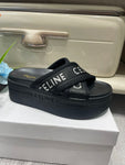 Pre Order Luxury White Logo Platform Cross Strap Slides in Black