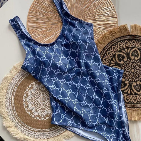 Pre Order Luxury Logo Design Swimsuit  In Blue