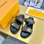 Pre Order Luxury Double Letter Gold Logo Strap Slides