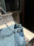 Pre Order Luxury Fainted Logo Detail Denim Chain Handbag