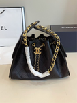 Pre Order Black & Gold Luxury Logo Chain Bucket Bag