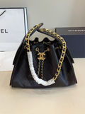 Pre Order Black & Gold Luxury Logo Chain Bucket Bag