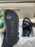 Pre Order Luxury White Logo Platform Cross Strap Slides in Black