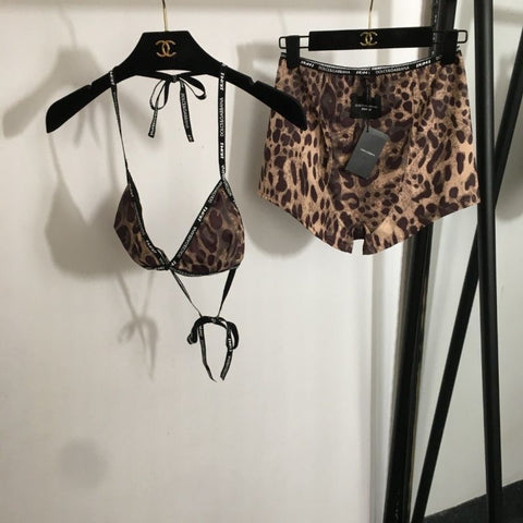 Pre Order Luxury Leopard Shorts & Bikini Top Set (2 Colours)