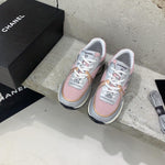 Pre Order Luxury Pink & Silver Double C Logo Trainers