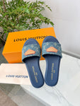 Pre Order Luxury Denim Logo Flat Mules