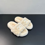 Pre Order Cream Soft Fur Luxury White Logo Slippers