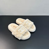 Pre Order Cream Soft Fur Luxury White Logo Slippers