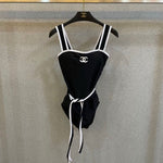 Pre Order Luxury White Logo Tie Waist Swimsuit
