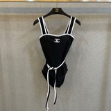 Pre Order Luxury White Logo Tie Waist Swimsuit