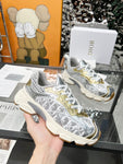 Pre Order Luxury Silver Logo Trainers With Gold Detail