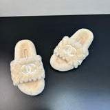 Pre Order Cream Soft Fur Luxury White Logo Slippers
