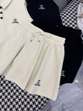 Pre Order Luxury Logo Half Buttn Sleeveless Top & Short Set