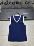 Pre Order V Neck Ribbed Top With Luxury Logo