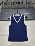 Pre Order V Neck Ribbed Top With Luxury Logo