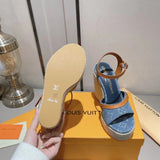 Pre Order Luxury Denim Logo Design Wedges