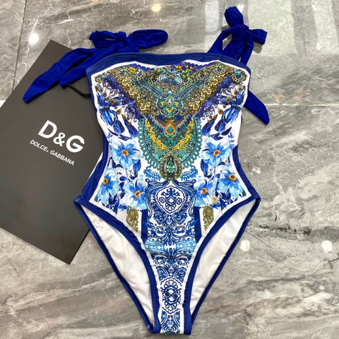 Pre Order Blue Luxury Paisley Print Swimsuit