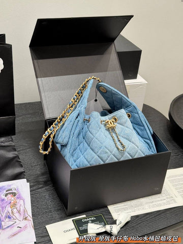 Pre Order Luxury Triangle Denim Bucket Bag (2 Colours)