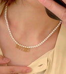 Pre Order Luxury Pearl Logo Gold Necklace
