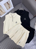 Pre Order Luxury Logo Half Buttn Sleeveless Top & Short Set