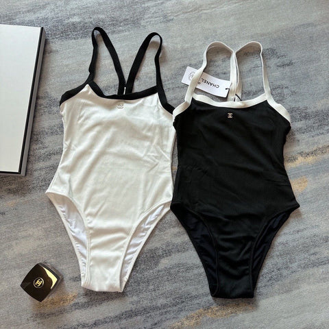Pre Order Luxury Diamanté Logo Ribbed Swimsuit