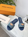 Pre Order Luxury Denim Logo Flat Mules