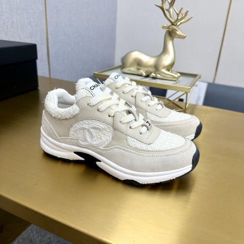 Pre Order Tweed Cream Logo Trainers