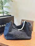 Pre Order Luxury Embroidered Logo Dark Denim Handbag