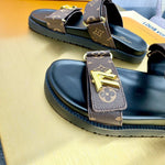 Pre Order Luxury Double Letter Gold Logo Strap Slides
