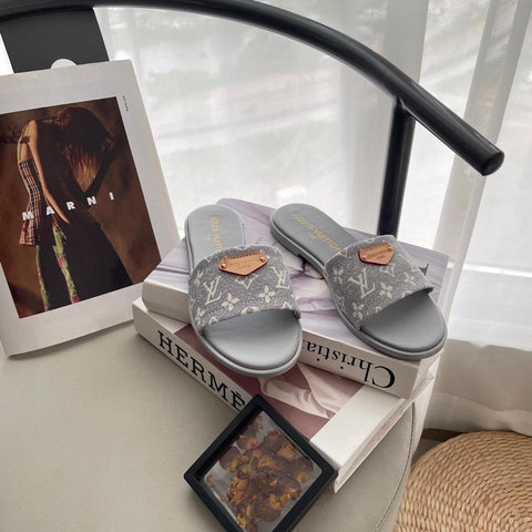 Pre Order Flat Denim Mules With Luxury Logo Design