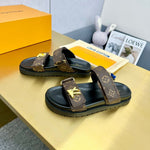Pre Order Luxury Double Letter Gold Logo Strap Slides