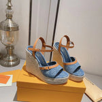 Pre Order Luxury Denim Logo Design Wedges